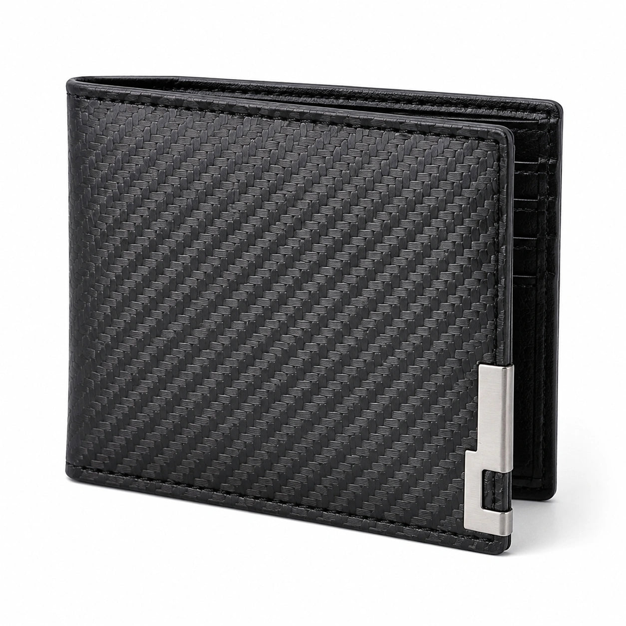 Men's wallet 12 x 9.5 x 1.5 cm black braided synthetic folding with card holder