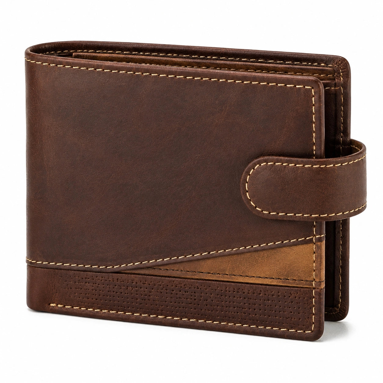 Portefeuille bifold 12 x 10 x 2 cm marron aspect cuir ¨¤ rabat