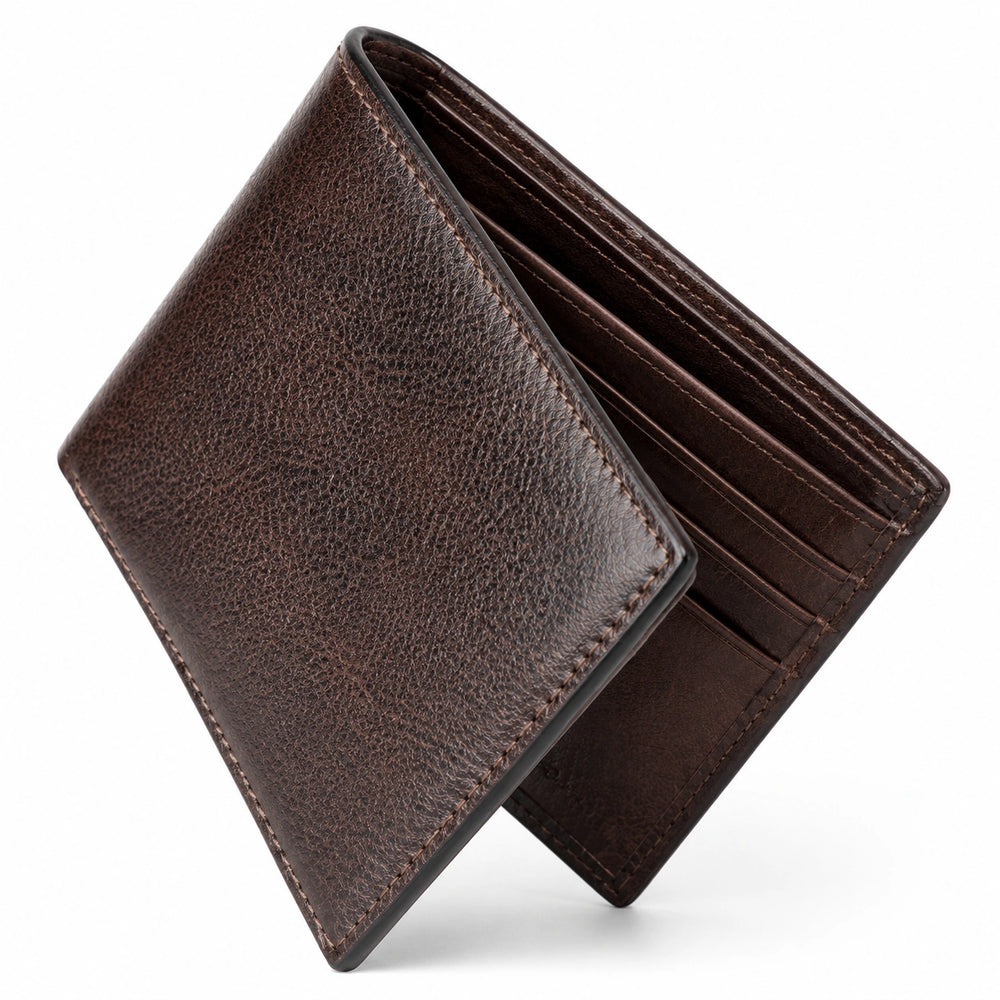 Portefeuille bifold 11 x 9 x 1.5 cm en cuir marron avec compartiments pour cartes
