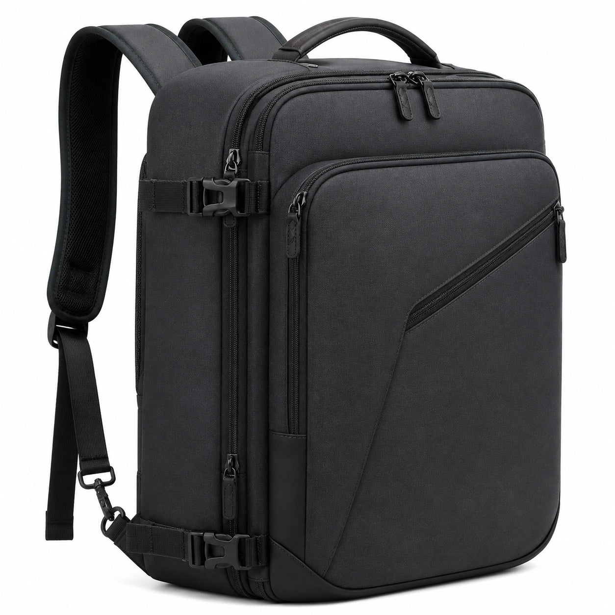 Sac à dos de voyage multi-compartiments en tissu noir, 45 x 32 x 15 cm
