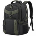 Sac à dos 48 x 32 x 20 cm en tissu synthétique noir/vert multi-compartiments