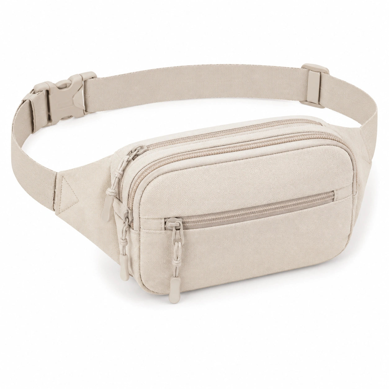 Sac banane 30 x 15 x 8 cm en tissu beige à sangle réglable pour rangement quotidien