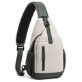 Sac à dos bandoulière 18 x 8 x 30 cm en textile beige et vert avec poches zippées