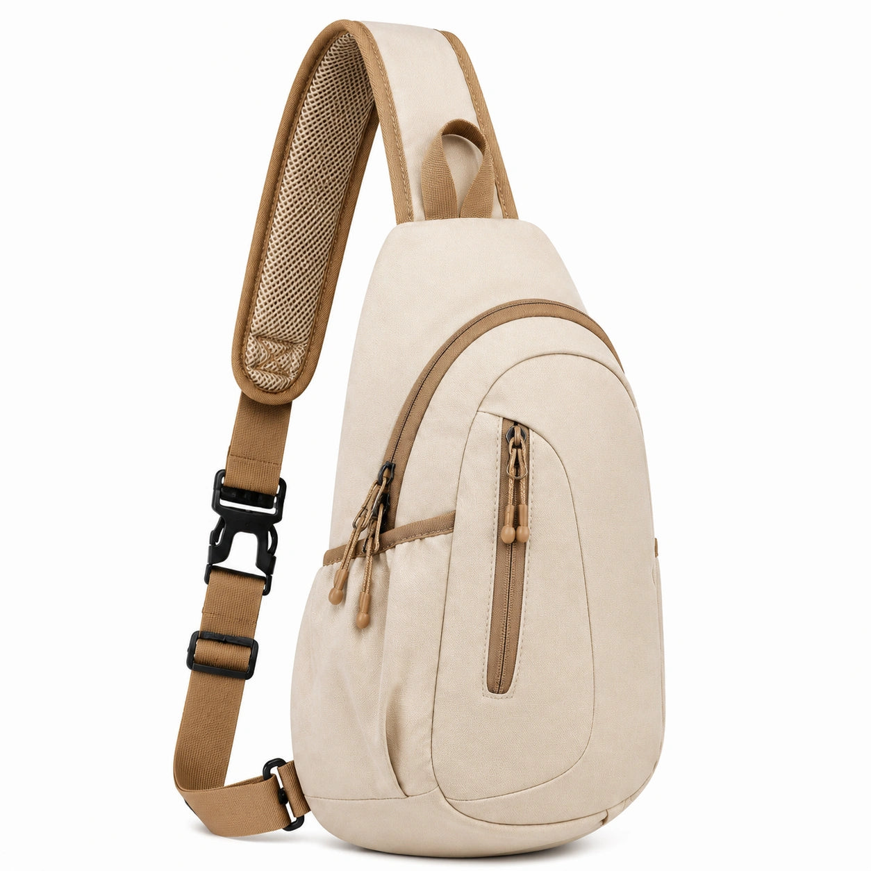 Sac à dos bandoulière 18 x 9 x 33 cm en tissu beige avec sangle réglable