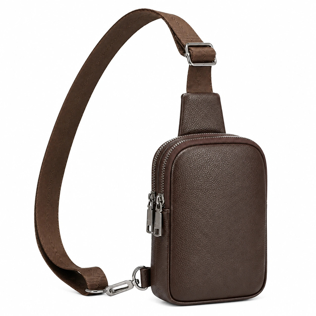Sac bandoulière 18 x 12 x 6 cm en matière synthétique aspect cuir marron à double compartiment