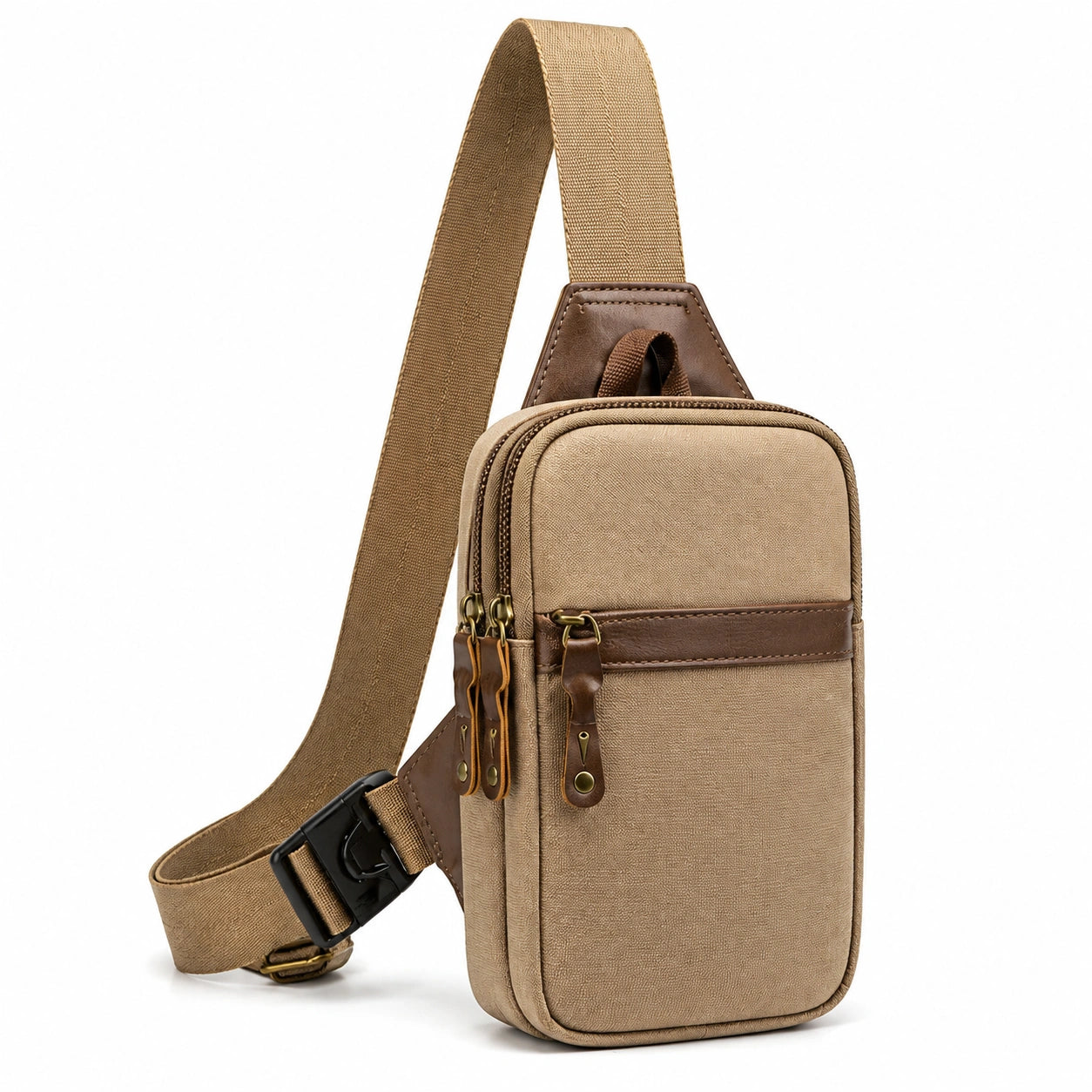 Sac bandoulière 18 x 10 x 30 cm en toile beige pour rangement quotidien style urbain
