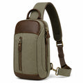 Sac ¨¤ dos bandouli¨¨re 18 x 10 x 32 cm en toile vert kaki et brun ¨¤ compartiments zipp¨¦s