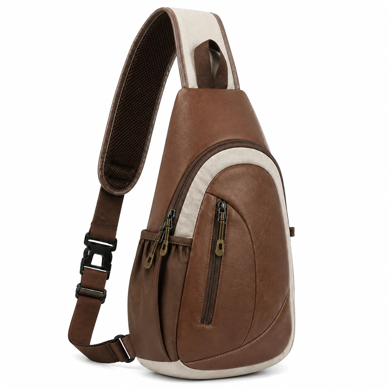 Sac à dos bandoulière 18 x 8 x 32 cm en similicuir marron/beige pour usage quotidien style urbain