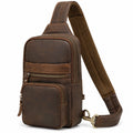 Sac bandoulière 17 x 8 x 30 cm en similicuir marron style vintage à poches multiples