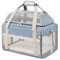 Light blue beige foldable pet carrier 45 x 30 x 30 cm fabric and mesh