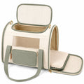 Pet Carrier Bag 42 x 28 x 32 cm Beige and Green with Ventilated Mesh and Foldable Extension
