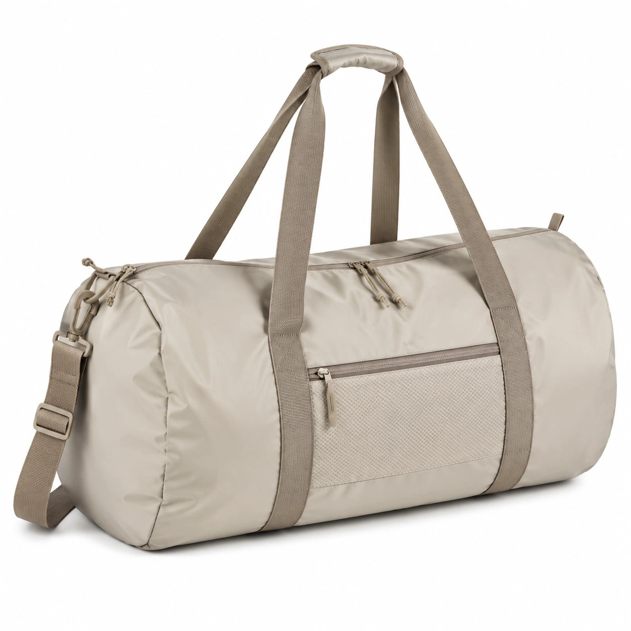 50 cm beige polyester travel bag with adjustable shoulder strap