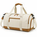 Travel bag 50 x 25 x 28 cm in beige and brown canvas with shoulder strap