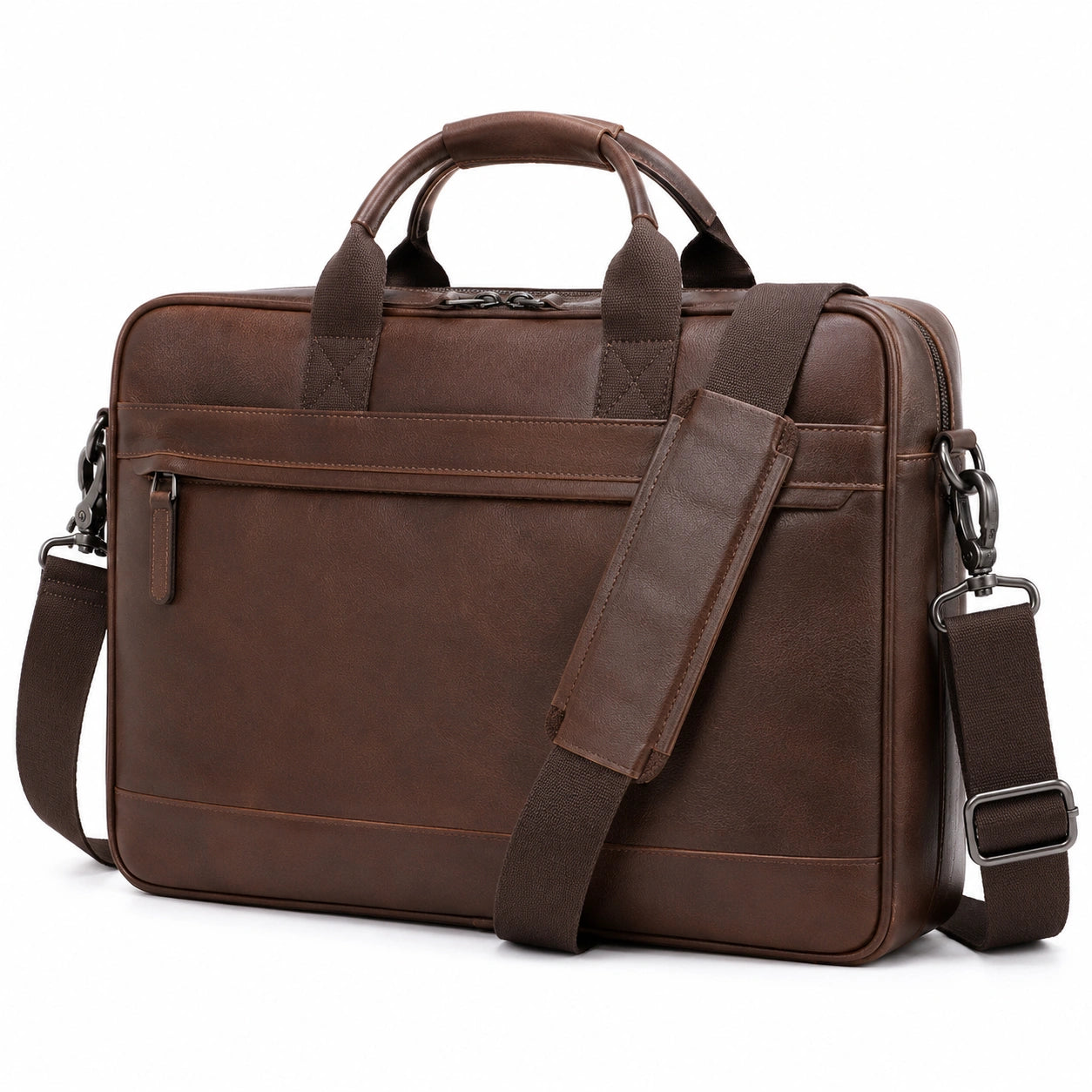 Sacoche ordinateur 40 cm marron en matière synthétique aspect cuir avec bandoulière réglable