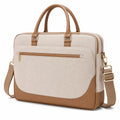 Laptop bag 40 cm in beige and brown fabric with adjustable shoulder strap