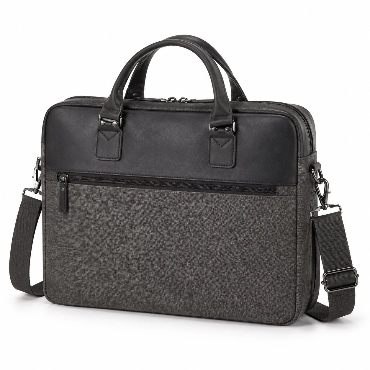 Sacoche ordinateur 40 cm gris foncé en textile et similicuir avec bandoulière réglable