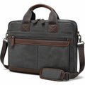 Sacoche ordinateur portable 40 x 10 x 30 cm en toile gris fonc¨¦ marron avec bandouli¨¨re r¨¦glable